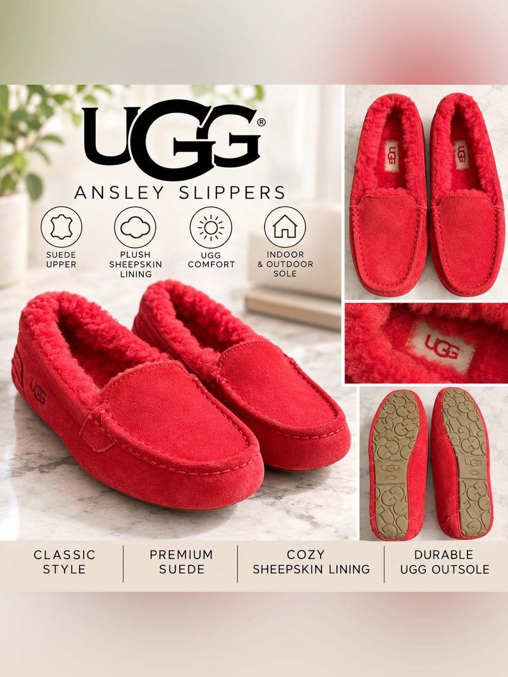 UGG Kids Ansley Slippers - Bright Red Suede